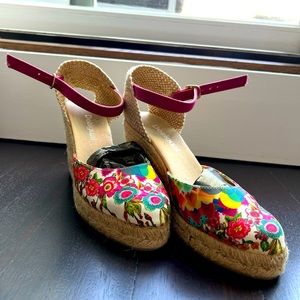 Desigual wedge espadrilles - size 38/7.5 - pink and red